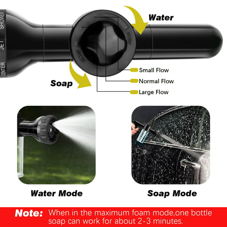 Innens High Pressure Garden Hose Nozzle 8 Watering Pattern with 3.5Oz Soap  Sprayer 