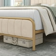 thumbnail image 5 of Homfa Full Size Platform Bed Frame, Round Metal Tube Heavy Duty Bed Frame with Tufted Upholstered Headboard, Gold and Beige, 5 of 9