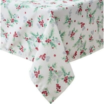 Decorative Tablecloth, Wrinkle and Stain Resistant, Spillproof Water Repellent, Easy Care Washable Polyester Fabric for Dining, Kitchen, Holiday and Party, 70" Round, Holly Berry