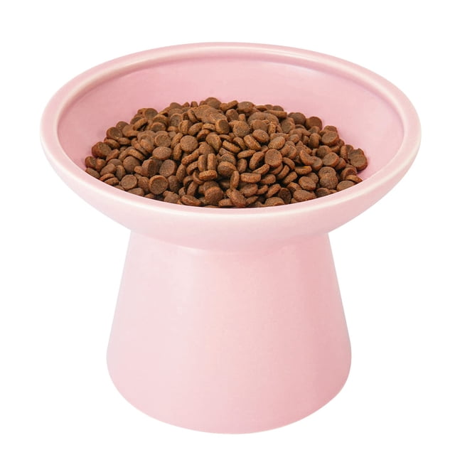Cuenco elevado de cerámica para gatos CEEFU, extra ancho, rosa