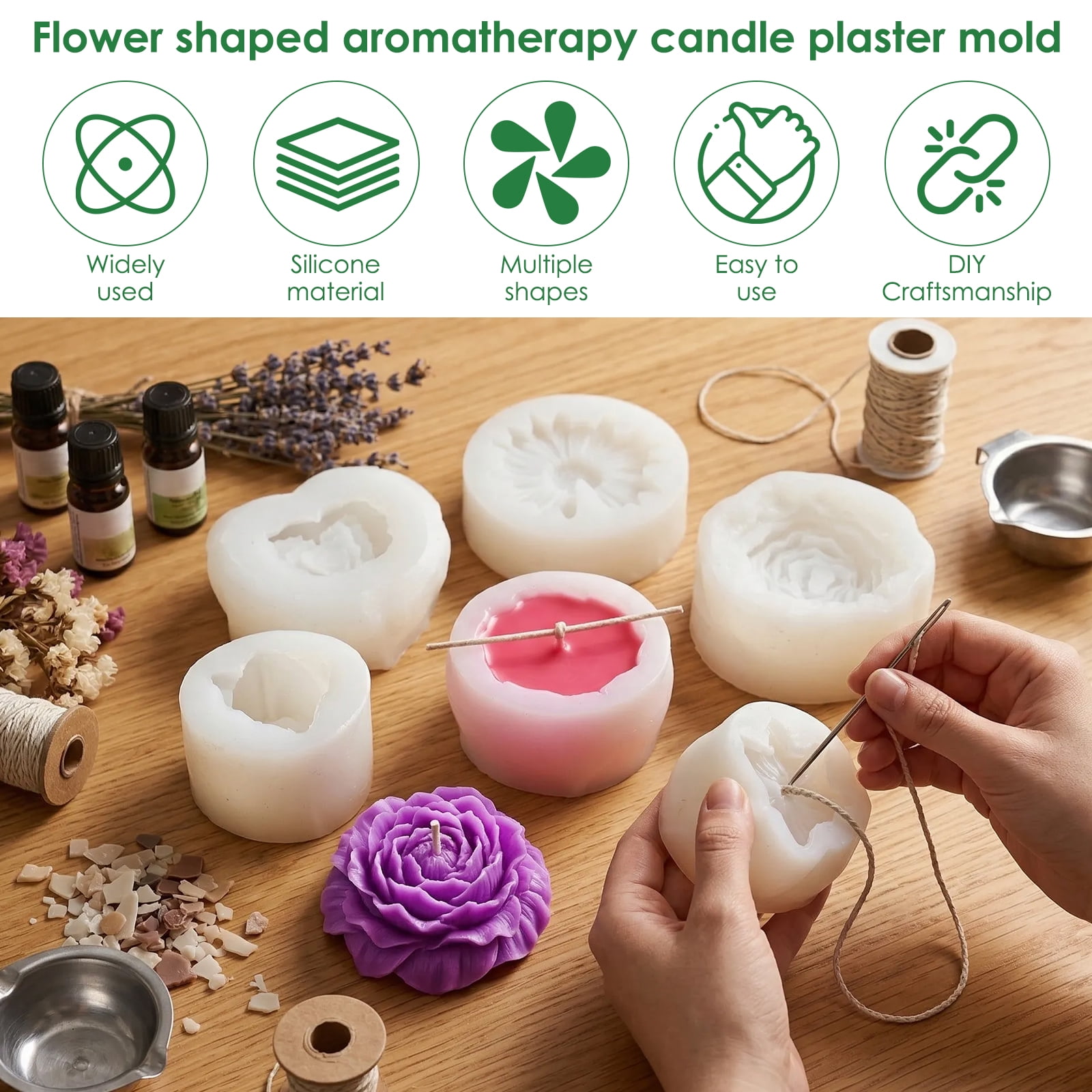 8PCS Flower Candle Molds for Valentine‘s Day Rose Tulip Silicone Candle 3D Mold Flower Shapes Moldes De Rosas Silicona para Velas for Soy Wax, Beeswax, Candle Making, Resin Craft