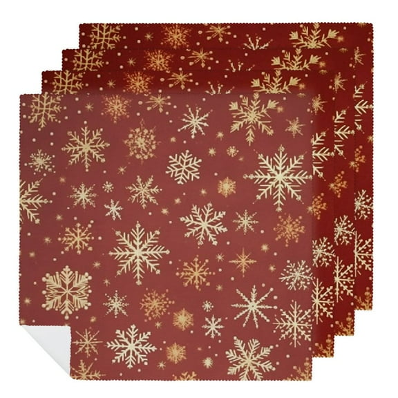 Qinduosi Christmas Cloth Napkins, Christmas Snowflakes On Dark Red Square Premium Polyester Table for Christmas Dinner Parties 2 PCS