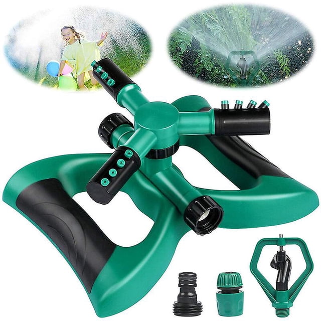 Aspersor de jardín Boquillas de riego giratorias automáticas con 3 cabezales Riego de riego de 360 grados para césped, jardín, césped, conexiones de manguera fáciles