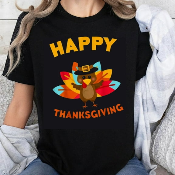 100% Cotton Happy Thanksgiving Turkey Shirt Women Men Family Holiday T-Shirt Autumn Festive Cute Turkey Design Thanksgiving Day Celebration Apparel