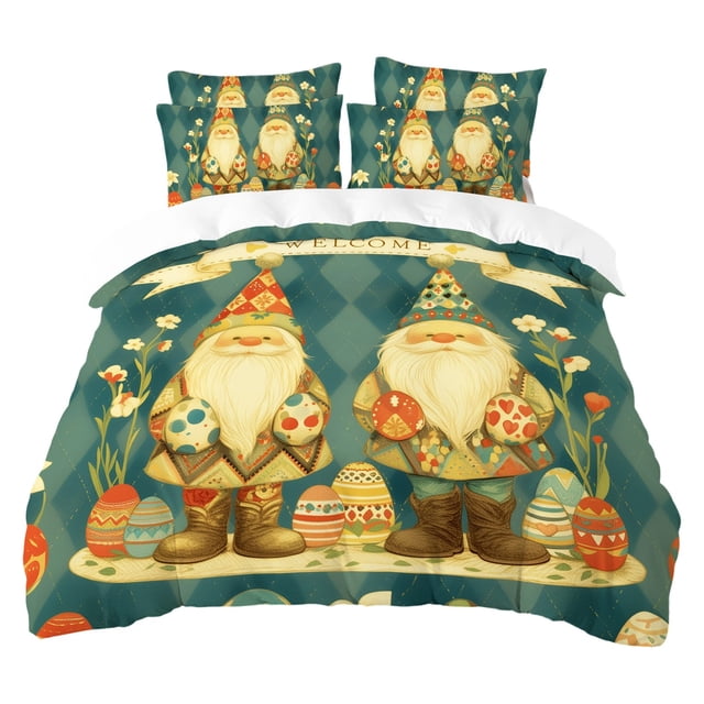 Vwrxbz Bedding Set 3 Piece Duvet Cover with Pillowcases 79x91 Inch Easter Rabbit Egg Printed Microfiber Comforter Cover for Kids Bedroom Guest Room Gift