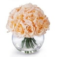 thumbnail image 5 of Enova Home  Artificial 21 Heads Silk Roses Fake Flowers Arrangement in Round Clear Glass Vase with Faux Water for Home Decoration Peach, 5 of 5