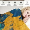 thumbnail image 3 of WERPE Durable and Long-lasting Gold and Blue Abstract Art Flannel Bed Blanket White, 3 of 6