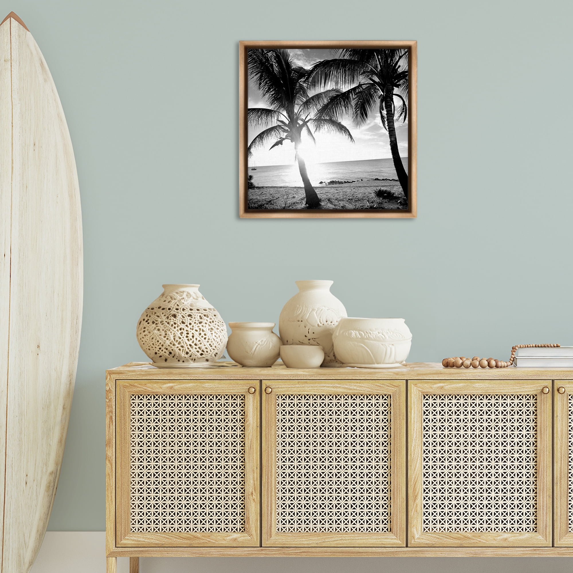 Stupell Industries Sunlit Palm Silhouettes Coastal Photography Brown Floater Framed Canvas Art Print Wall Art, 25 x 25
