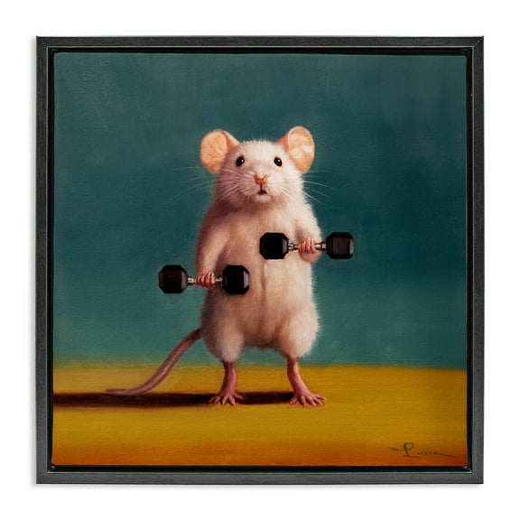 Stupell Industries Weight Lifting Mouse Animals Painting Black Floater Framed Canvas Art Print Wall Art, 18 x 18
