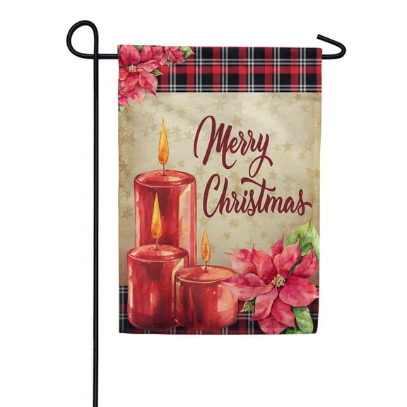 America Forever Merry Christmas Garden Flag 12.5 x 18 Inch Double Sided Outdoor Yard Decorations Vintage Winter Holiday Ornament Star Poinsettia Christmas Candles Flag