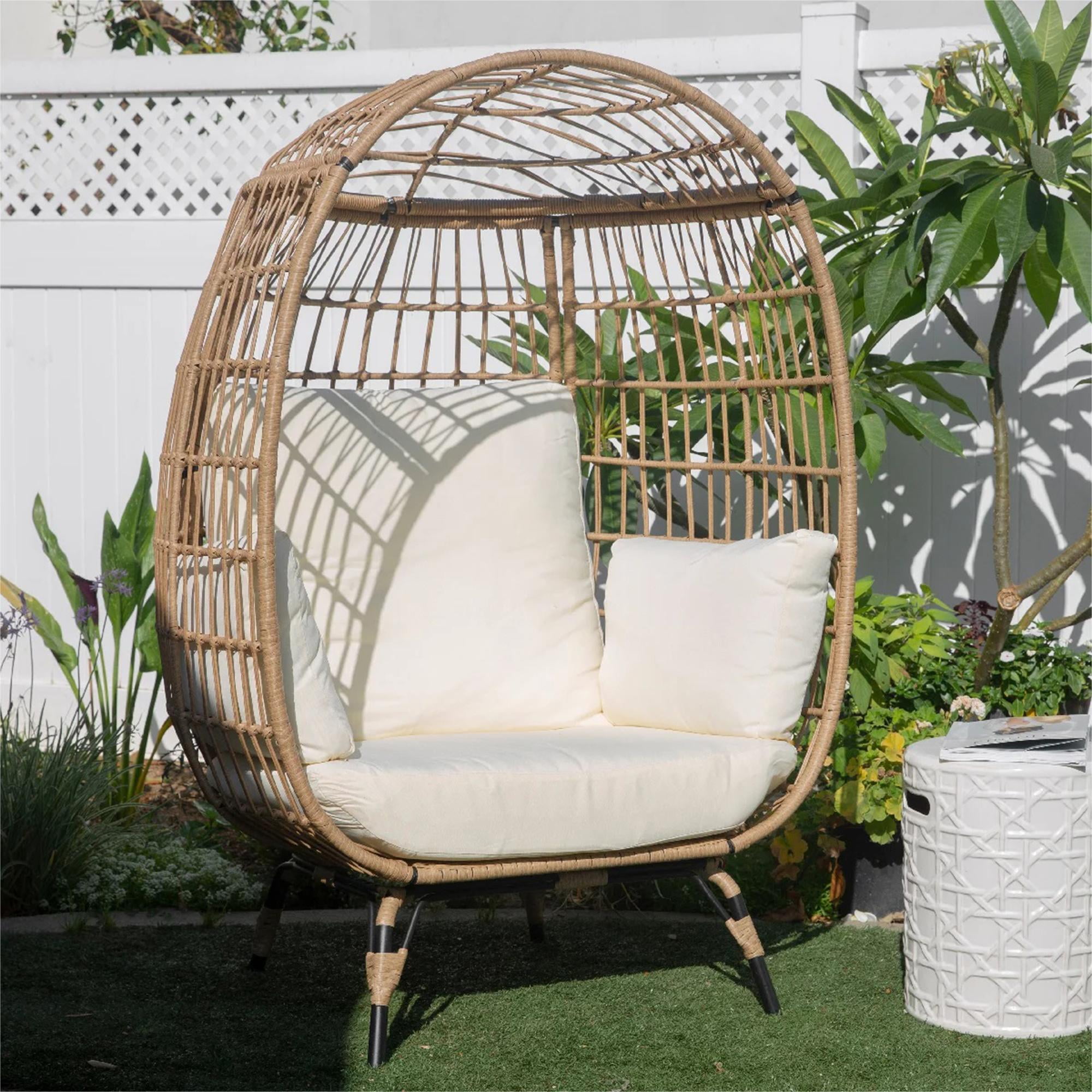 Best Choice Products Wicker Egg Chair Oversized Indoor Outdoor Patio Lounger w Steel Frame 440lb Capacity Black