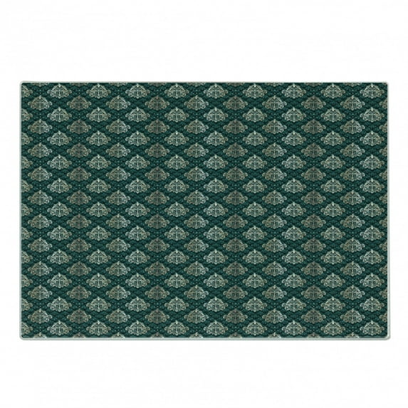 Damask Cutting Board, French Pattern Inspired by Rococo Era Designs Intricate Renaissance Motifs, Decorative Tempered Glass Cutting and Serving Board, Small Size, Dark Teal Eggshell, by Ambesonne
