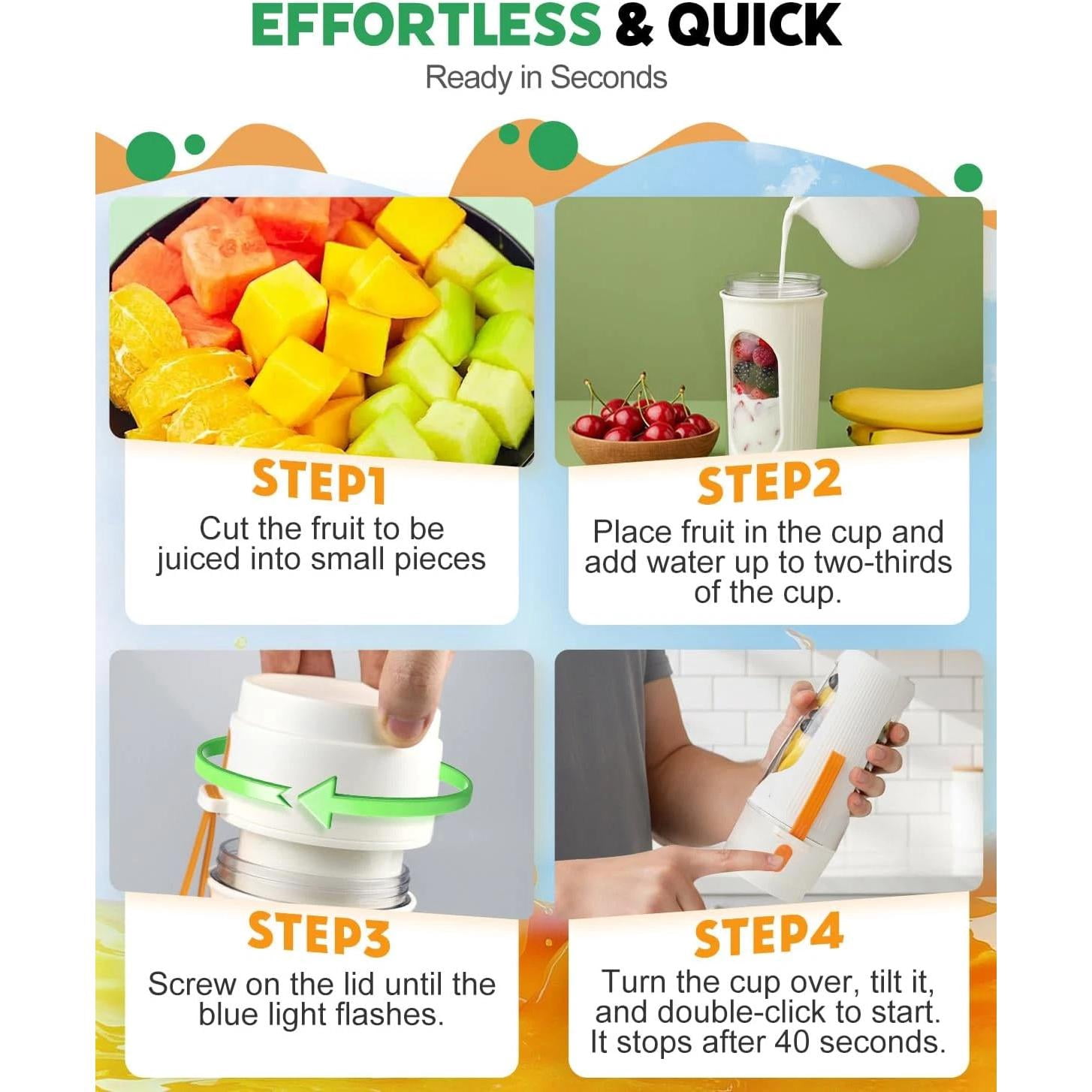 Portable Blender for Smoothies, BPA Free Mini Blender for Mixing Protein Powder,