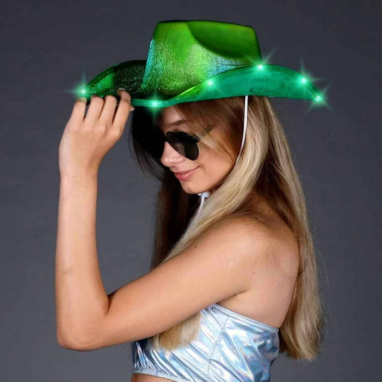 Funcredible Light Up Cowboy Hat for Women Green Holographic