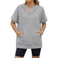 thumbnail image 2 of vigerkar Womens Oversized Half Zip Hoodies Short Sleeve Casual Sweatshirts Pullover Tops with Pockets Loose 2025 Clothes Grey, XXL, 2 of 8