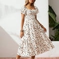 thumbnail image 2 of Staron Robes Décontractées pour Femmes Manches à Volants Col Carré Boho Robe d'Été Ample Taille Haute Smockée Décontractée Soirée Fluide Ligne A Midi Robes Kaki m, 2 of 7