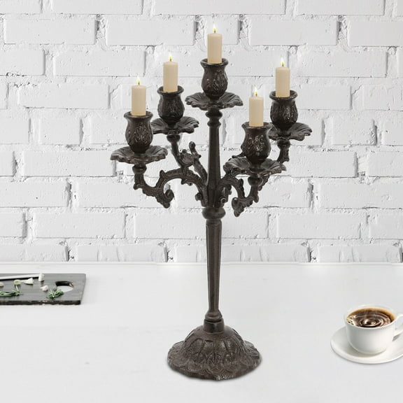 Heavy Duty 5 Arms Vintage Candle Holders Cast Iron Home Party Decor Candle Stand