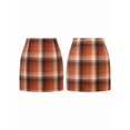 thumbnail image 3 of Womens Wool Plaid Mini Skirt Fall Winter High Waisted Bodycon Pencil Skirt Orange L, 3 of 7