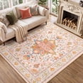 thumbnail image 2 of KoshiMe Washable Area Rug 5'x7', Non-Slip Soft Vintage Distress Floral Rugs for Living Room, Stain Resistant Low Pile Medallion Carpet for Dining Room Office, Light Pink Colorful, 2 of 9