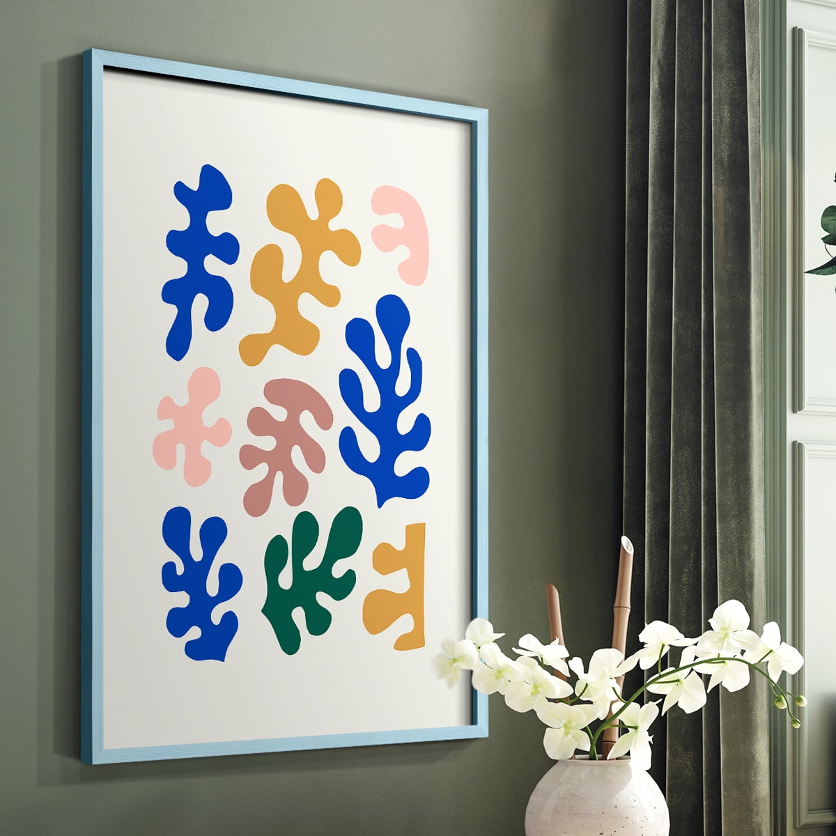 Matisse CDLXV in Blue Solid Wood Framed Print No Nail Hanging