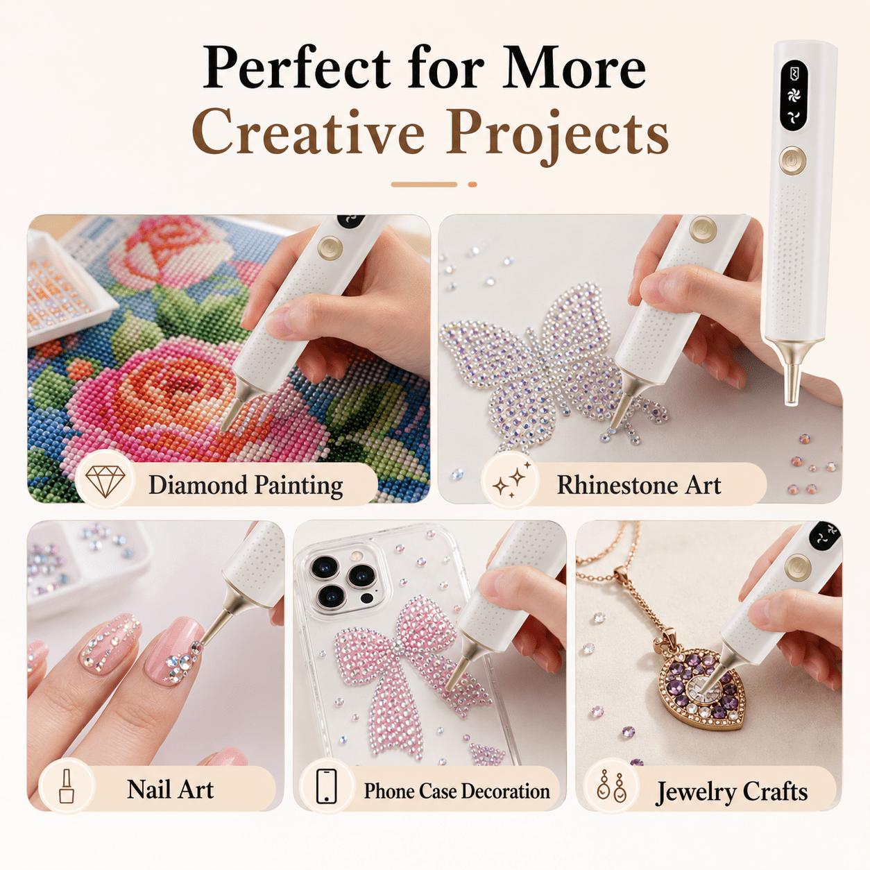 JDMEOPD Electric Diamond Painting Pen, USB Rechargeable Beads Picker Tool with 3 Speed Settings, Wax-Free Rhinestone Pickup Pen for 5D Diamond Art Kits(2PCS)
