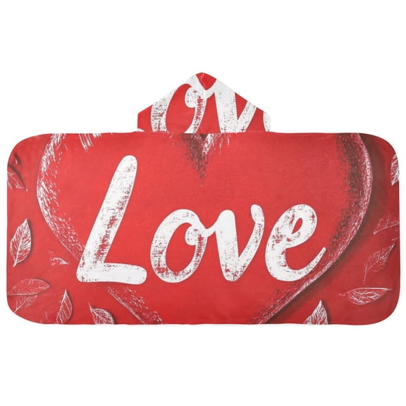Red Love Heart Hooded Beach Towel Kids Bath Towels Quick Dry for Pool Swiming 50" x 23.5" Microfiber Soft Bathrobe