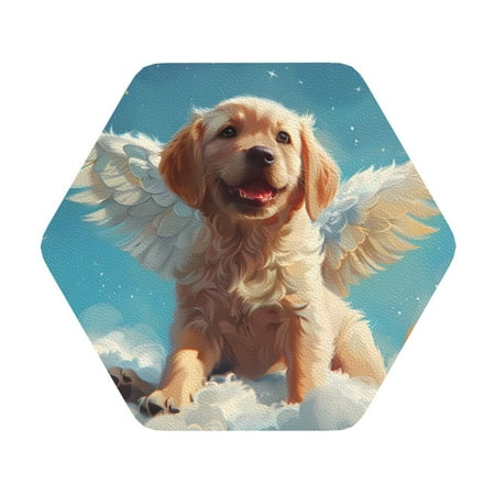 

Salouo Cute Angel Winged Dog Print Round Coaster Drink Coasters Leather Bar Beer Beverage Coasters for Drinks Set of 4 for Tabletop Protection Coffee Table Decor