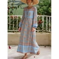 thumbnail image 6 of Boho Vintage Women Long Sleeve Floral Print Tie Neck Beach Bohemian Maxi Dress Ladies Rayon Cotton Summer Sundress Robe, 6 of 6