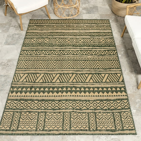 nuLOOM Abbey Tribal Striped Indoor/Outdoor Area Rug, 6' 7" x 9', Abbey Green