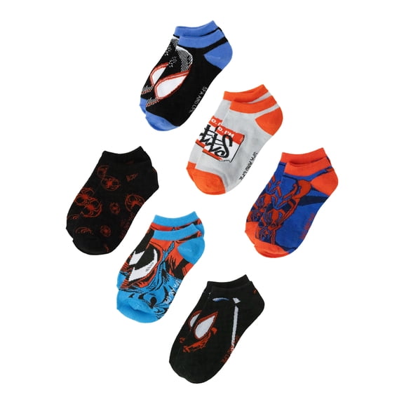 Spider-Man Boys Socks, 6-Pack, No Show Style, Sizes S-L