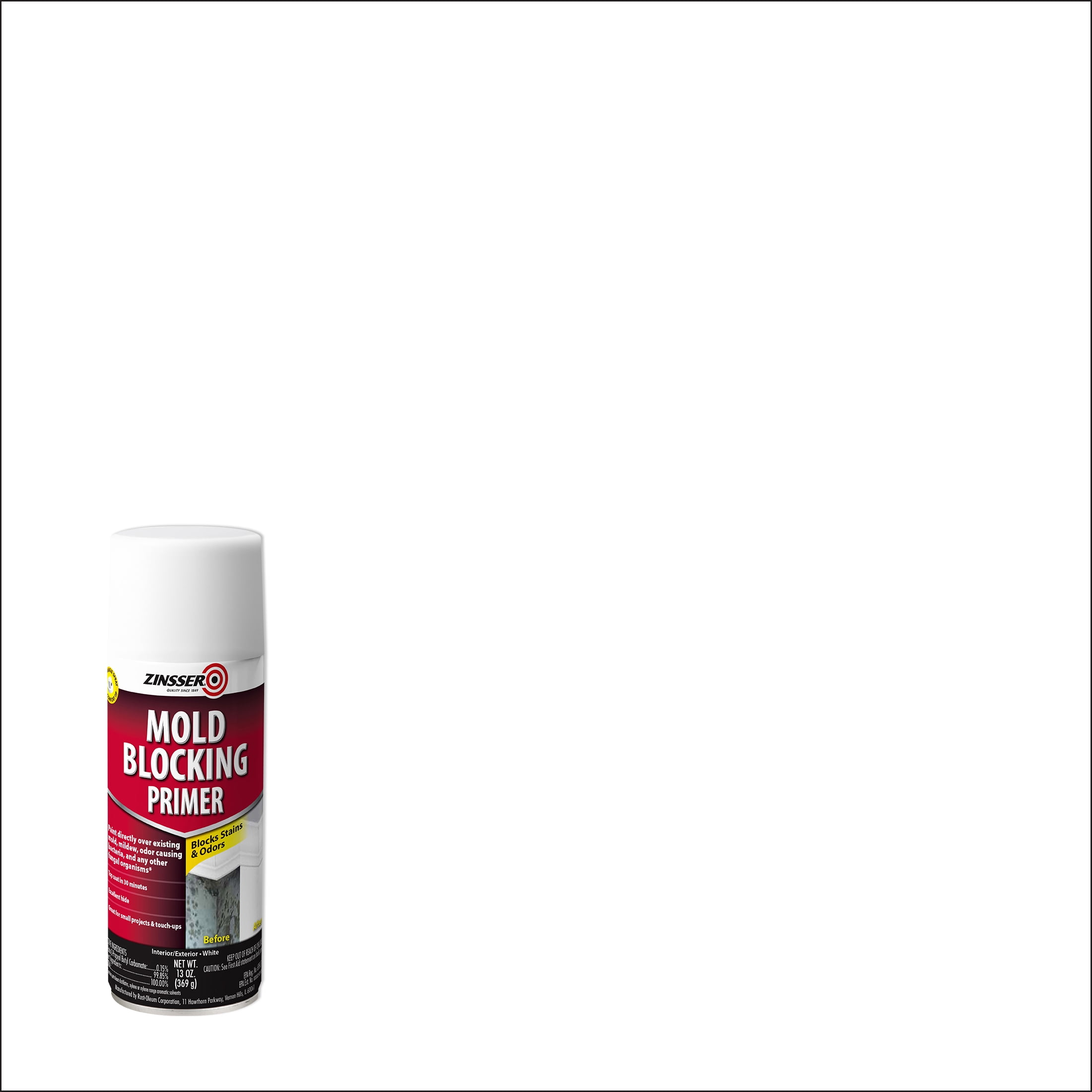 White, Zinsser Mold Killing Flat Primer Spray 13 oz, 6 Pack