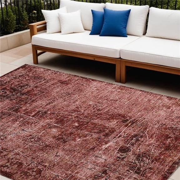 HomeRoots 563130 8 x 10 ft. Merlot Abstract Washable Non Skid Indoor Outdoor Rectangle Machine Woven Area Rug