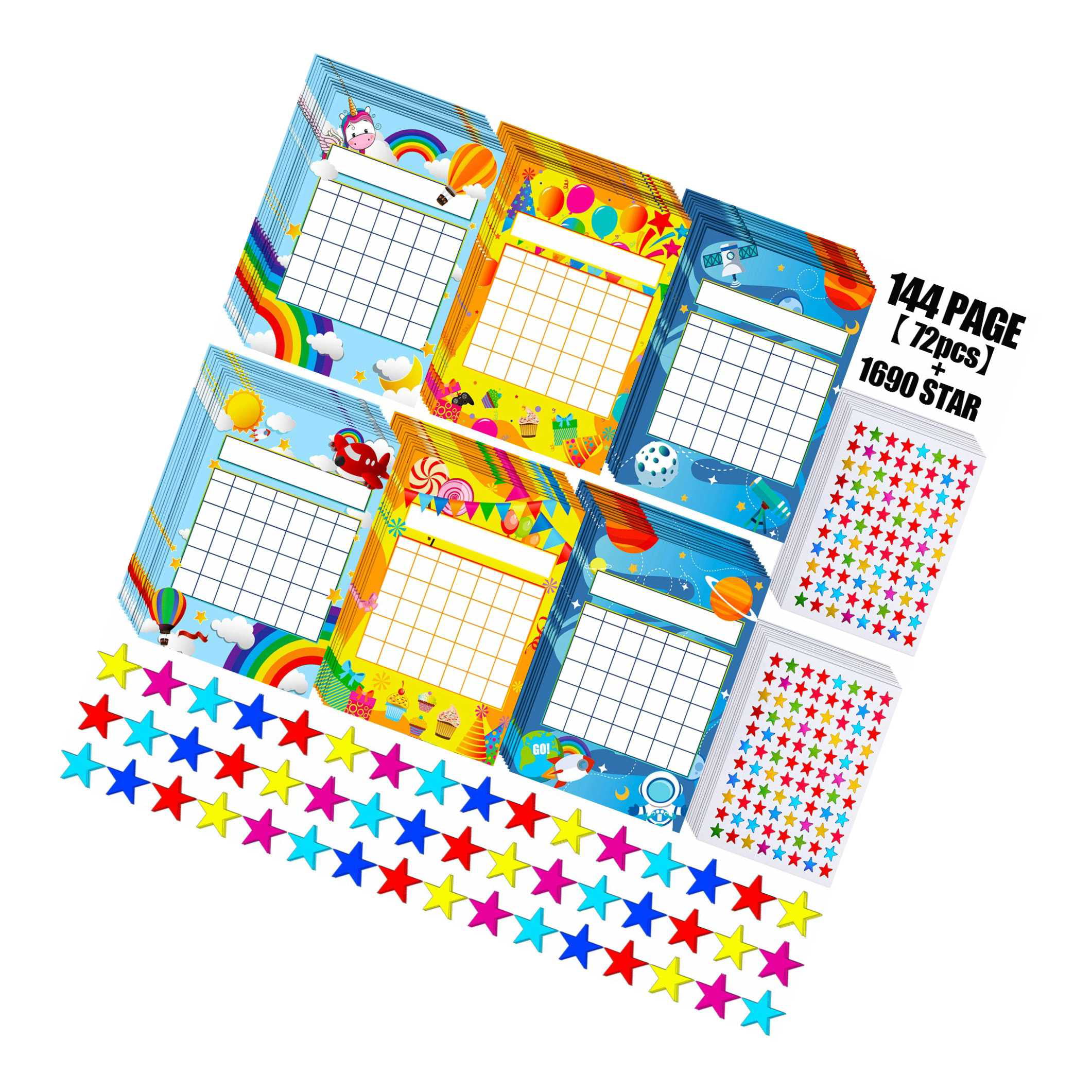 Incentive Chart Colorful Rainbow Space Theme Party Incentive Pad and 1760 Colorful Star Stickers for Classroom Teaching or Family Using 122