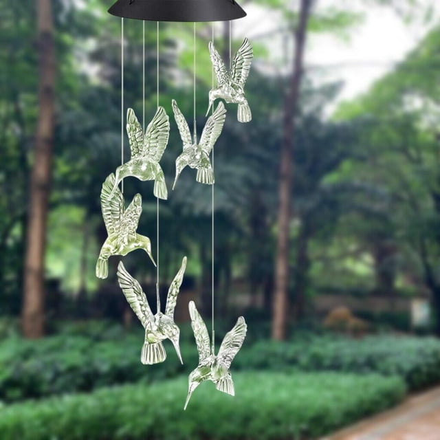 WIFKLSIIPG Chime Chime Color Transparent Hummingbird Wind LED Wind Solar Changing LED Light(White)