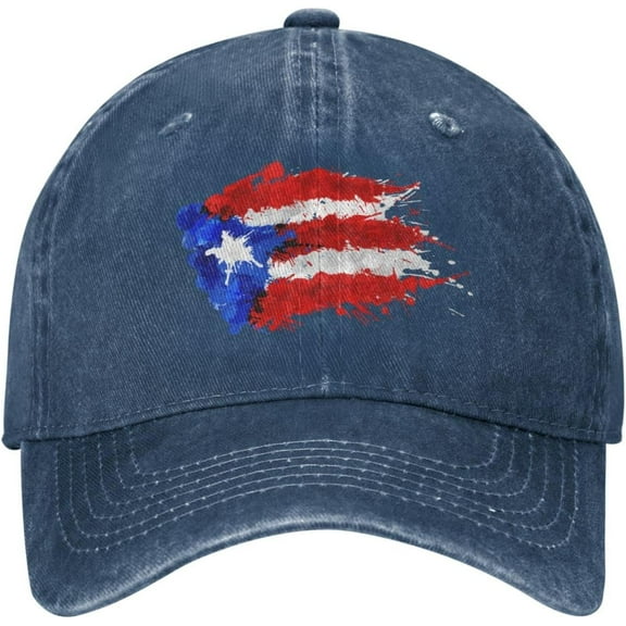 Puerto Rico Flag Splashes Distressed Adjustable Washed Denim Mens Dad Trucker Hat Baseball Ball Cap for Men