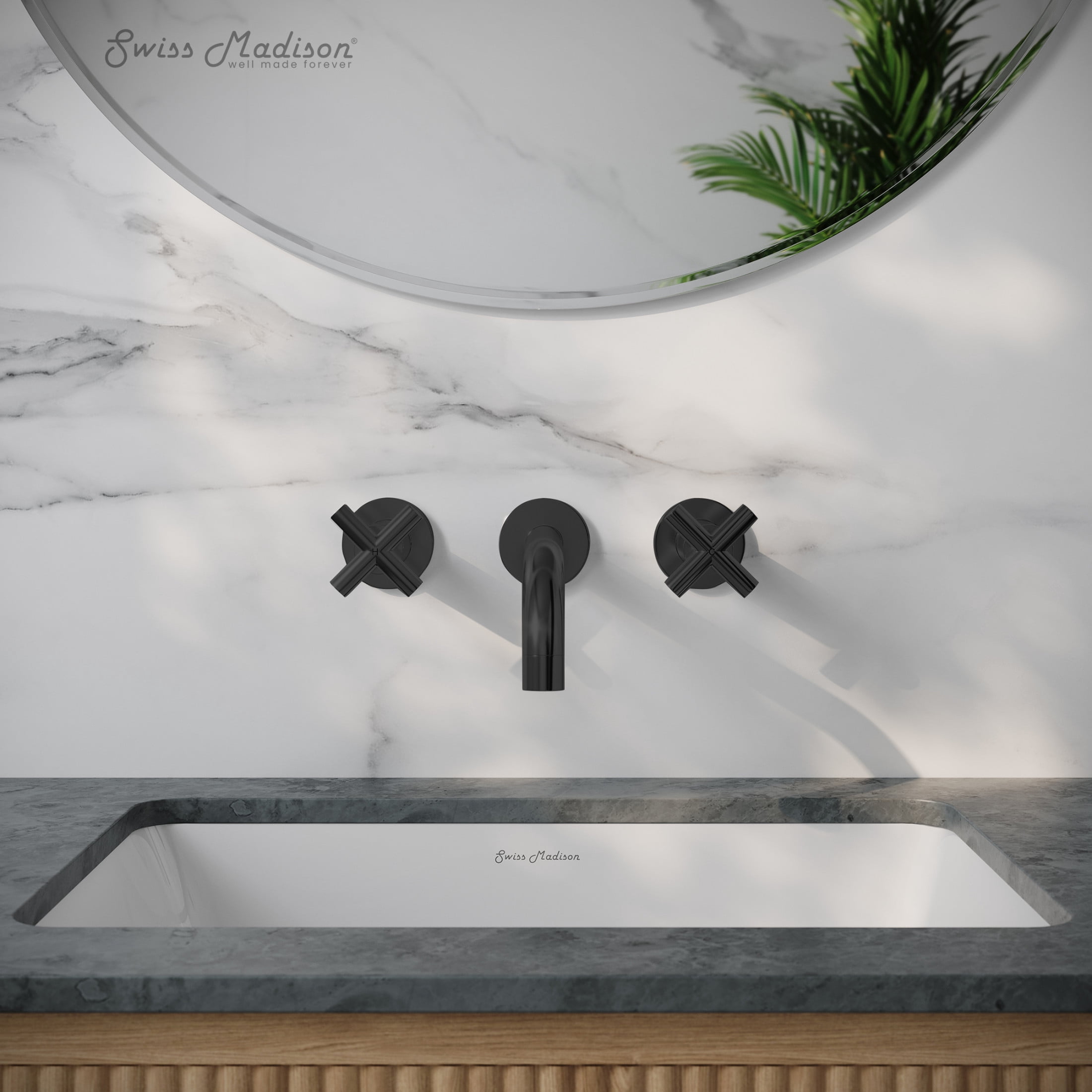 Ivy 8 in. Widespread Double Cross-Handle Wall Mount Bathroom Faucet in Matte Black