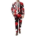 thumbnail image 6 of ZHOUCHANKIDS Men's Valentine's Day Printed Suit Set Two Piece Formal Attire with Rose Design Jacket and Trousers Red M, 6 of 6