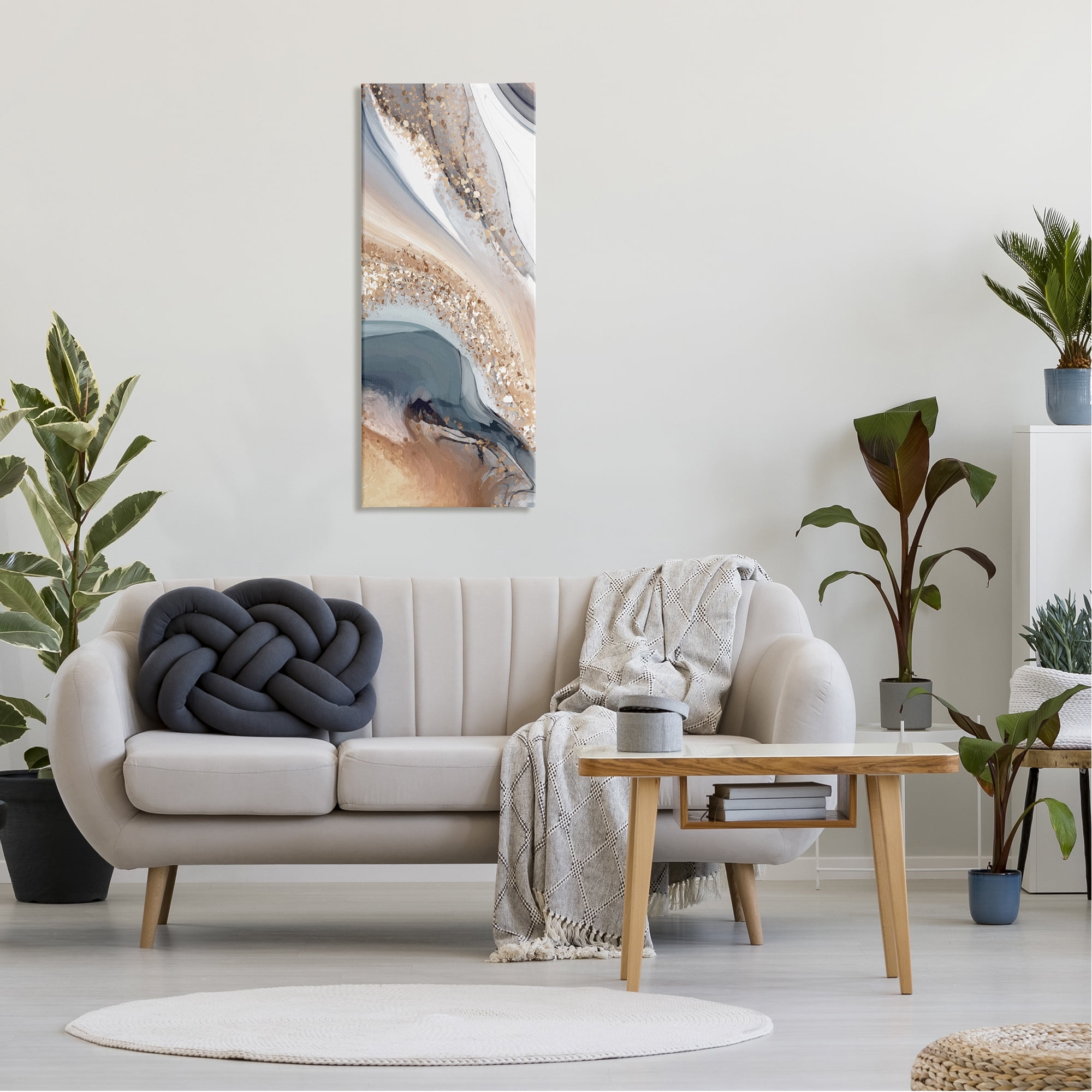 Stupell Industries Glam & Grey Waves Abstract Painting Gallery Wrapped Canvas Art Print Wall Art, 17 x 40