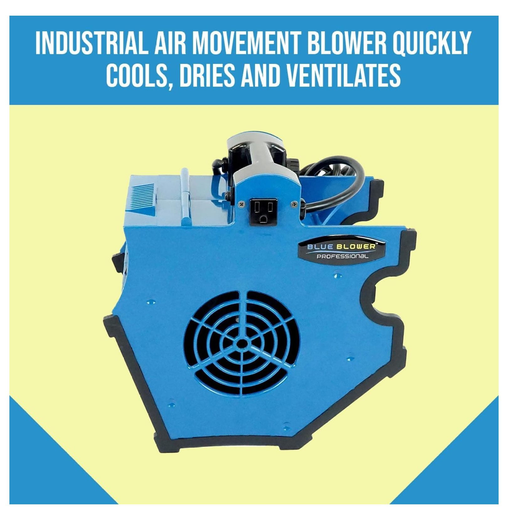BLUE BLOWER 300 CFM 3 Speed with 2 built in outlets Adjustable Tilt Floor fan, Utility Blower, Floor Dryer for Cooling, Drying, Air Circulation, & Water Restoration