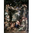 thumbnail image 2 of Jan Brueghel the Elder 25x32 Black Ornate Wood Framed with Double Matting Museum Art Print Titled - Holy Family W/ Wreath of Fruit and Flowers, 2 of 4