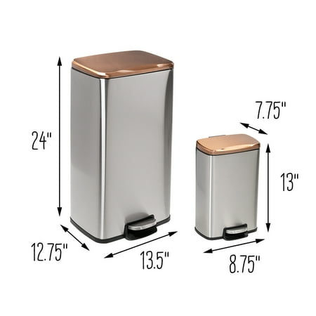 Honey-Can-Do - Set of Stainless Steel Step Trash Cans with Lid - Silver
