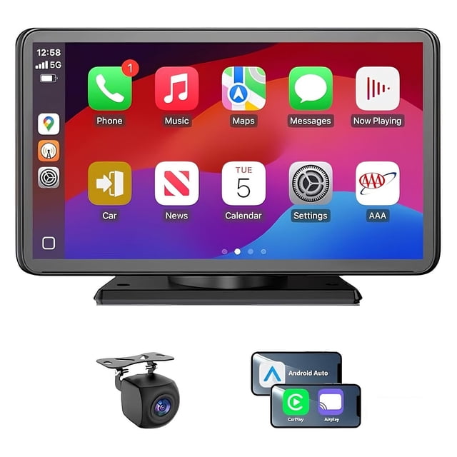 Portable for Apple Carplay/Android Auto Screen for Car, 7 Inch HD Touch Screen Wireless Car Play with Backup Camera, Voice Control, BT, FM, Mirror Li