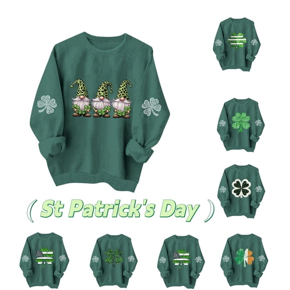 Taqqpue St. Patrick's Day Shirt for Women Funny Shamrock Irish Graphic Long Sleeve Tee Casual Loose Fit Spring Tops plus Size Crewneck Sweatshirt for Women