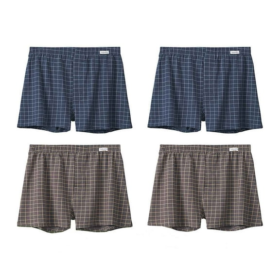 Arnsht Men's Plus Size Plaid Printing Cotton Boxer Briefs Boxer Briefs Soft Comfort Breathable Stretch Underwear Casual Shorts Underwear Blue L