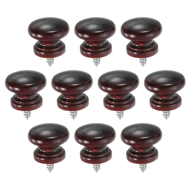 Uxcell 10 Paquete Perilla de Cajón Redonda de Madera, 0.91" x 0.98" Mango de Madera Maciza Autoperforante Forma de Hongo Perillas de Madera para Muebles de Tocador Armario, Rojo Vino
