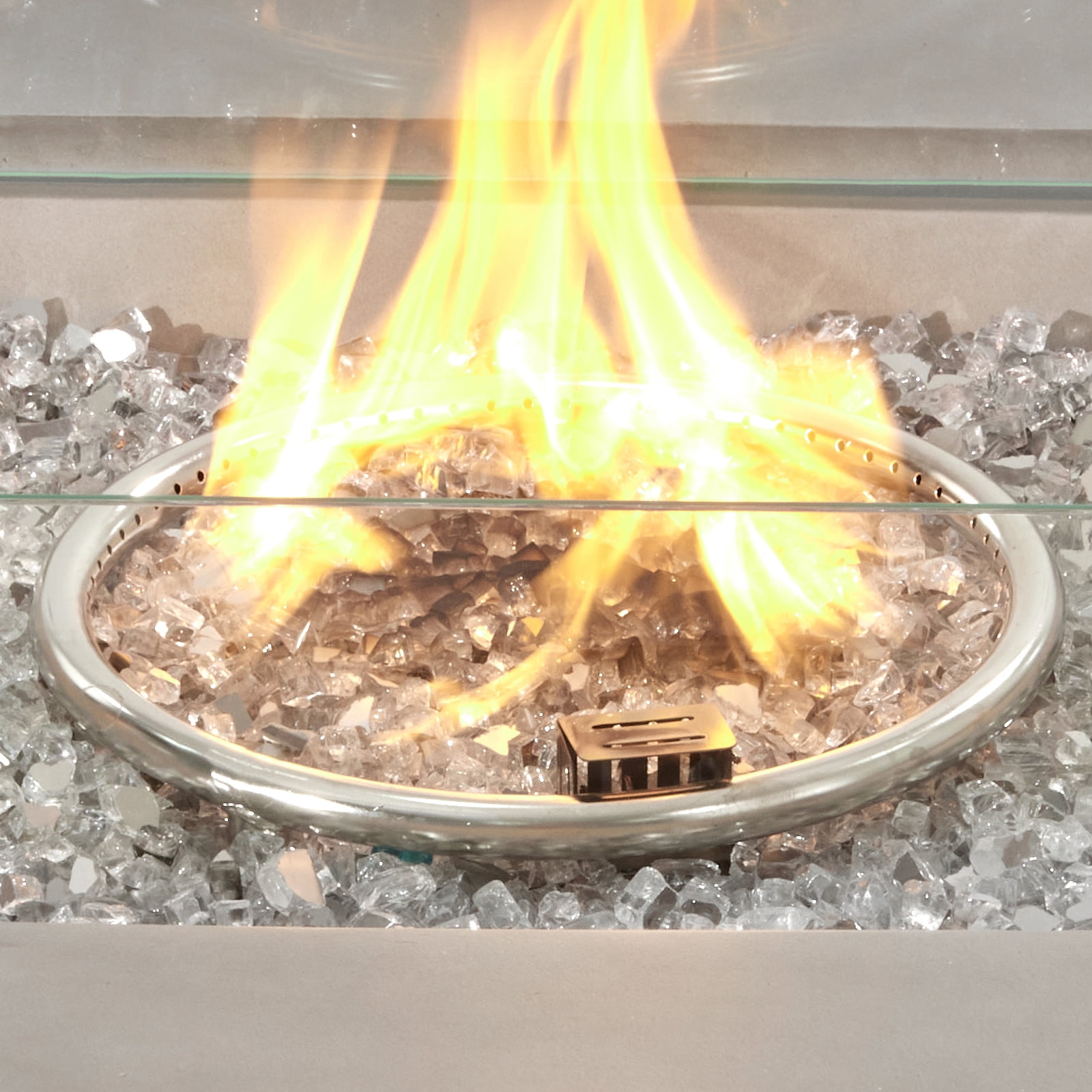 VENTOPYR Outdoor Propane Square Fire Pit Table, Gray Faux Stone 35-inch Planter Base, 50,000 BTU Stainless Steel Burner, Transparent Gray Fire Glass and Rain Cover, Metal Lid