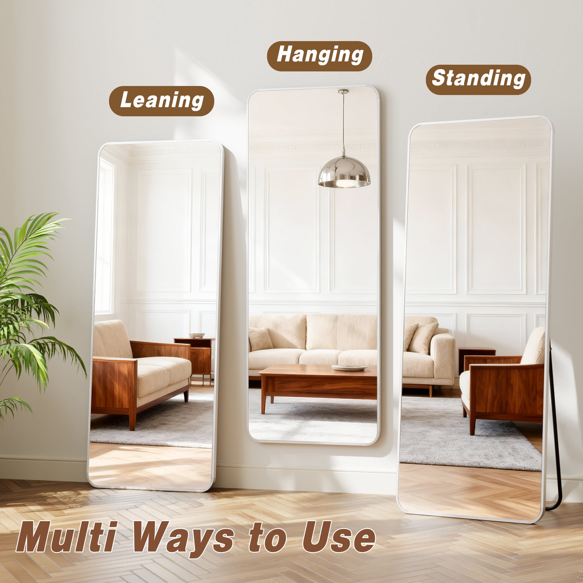 Easy4Home 56"x21" Full Length Mirror Rectangular Standing Floor Mirror with Round Corner, Silver