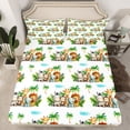 thumbnail image 2 of Homewish Cute Zoo Animal Twin Sheet Sets,Green Monstera Leaf Coconut Tree Twin Fitted Sheet,White Green Brown 03 For Girsl Boys,Super Cozy Room Decor,3 Pieces, 2 of 7