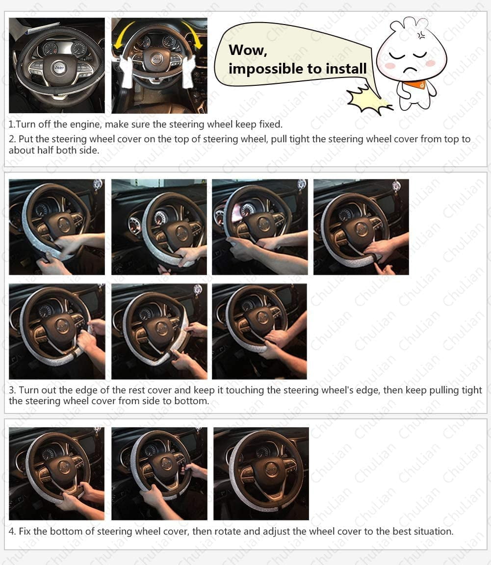 Diamond Leather Steering Wheel Cover with Bling Bling Crystal Rhinestones,Large-Size of 15 1/2 inches-16 inches Black