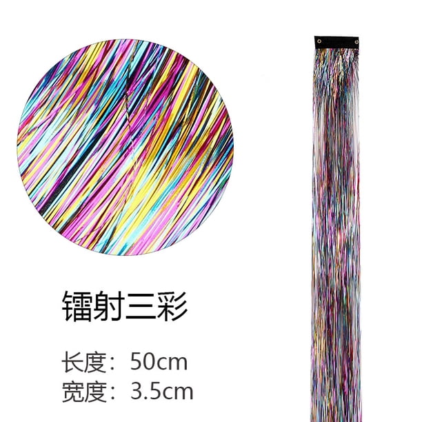 Xiao Hua Juego de 8 extensiones de cabello con clip, brillantes y con destellos de oropel, para fiestas, de colores brillantes, con mechas multicolores, en tres colores.